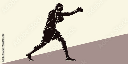 Valokuva Dynamic silhouette graphic of a professional boxer delivering a straight jab pun