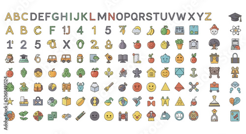Fotografi Educational alphabet and comprehensive icon set for early learning
