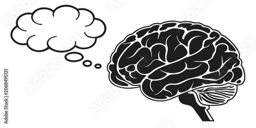 Obraz na plátně Human brain silhouette with empty thought bubble graphic concept cognition intel