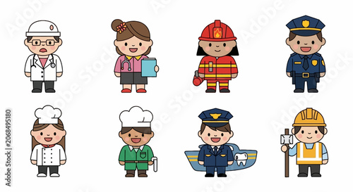 Foto Diverse community helpers and professional characters collection