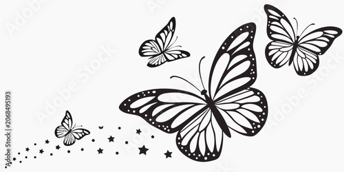 Foto Decorative butterfly trio with star and dot elements illustration butterfly butt