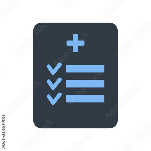 Medical check mark icon flat vector, healthcare approval symbol