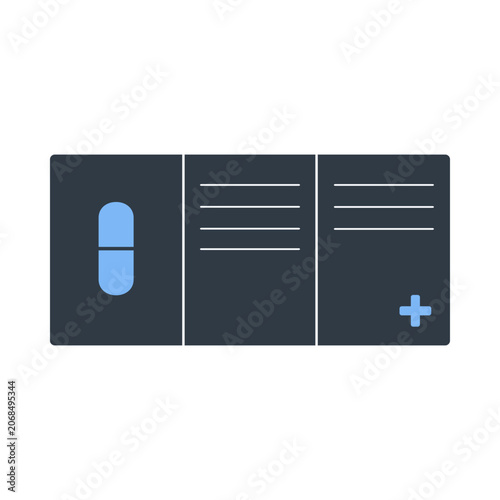 Medicine instruction leaflet icon flat vector, prescription information document symbol
