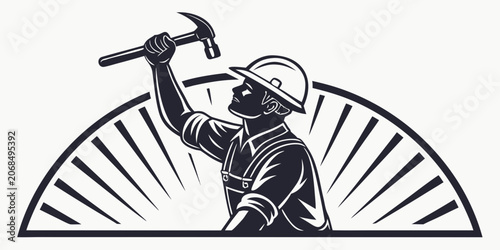 Photos Construction worker holding hammer graphic illustration with construction indust