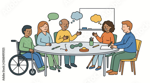 Fotografía Diverse inclusive group collaborating in an organized workshop meeting session