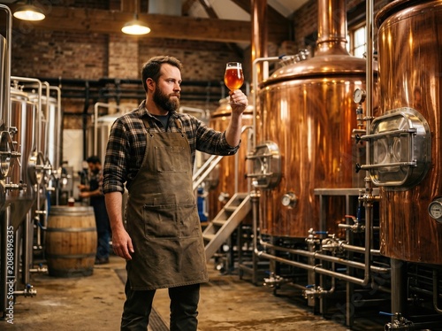 Artisan Micro Brewery Master Checking Beer Clarity in Copper Vat Facility