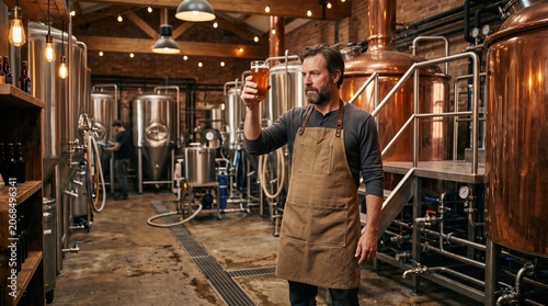 Artisan Micro Brewery Master Checking Beer Clarity in Copper Vat Facility