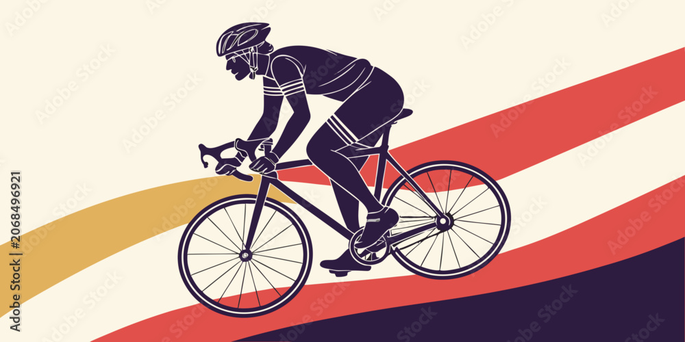 Obraz premium Road cyclist riding a bicycle stylized graphic for sports and fitness competition silhouette training exercise lifestyle transport professional movement illustration isolated speedometer