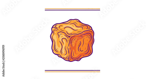 Abstract geometric cube shape with orange and purple wavy lines on white background