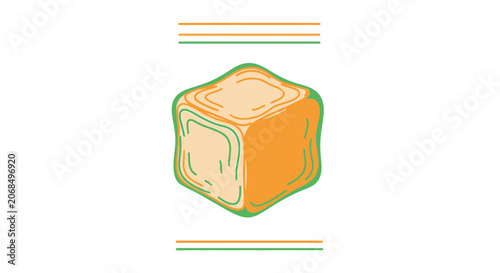 Abstract geometric cube illustration with orange and green lines on white background