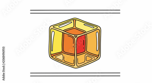 Abstract Geometric Cube with Inner Core, Futuristic Design, Orange and Red Tones