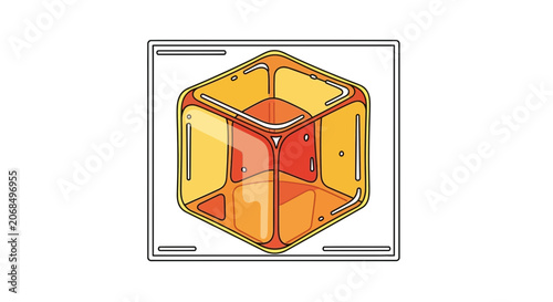 Abstract Geometric Cube with Orange and Yellow Gradient, Modern Design, 3D Rendering