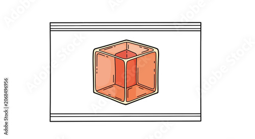 Abstract Geometric Cube with Red Core in Transparent Orange Container