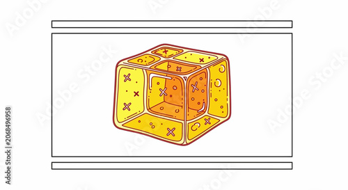 Abstract Geometric Cube with Yellow and Orange Jelly Texture and Sparkles
