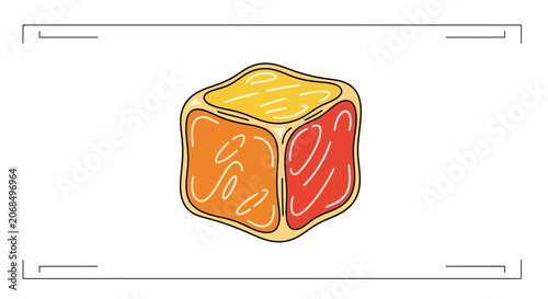 Abstract Geometric Cube with Vibrant Orange and Red Swirls