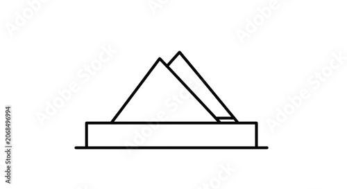 Abstract geometric mountain peak with base, minimalist line art, clean design