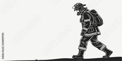 Fotografía Firefighter in full protective gear walking silhouette with firefighter emergenc