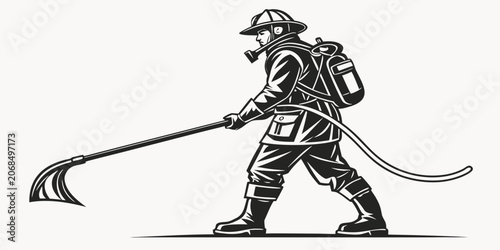 Canvastavla Graphic illustration of a firefighter working with hose firefighter emergency pr