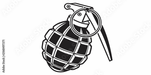 Fotografie Graphic illustration of a classic hand grenade weapon symbol with military explo
