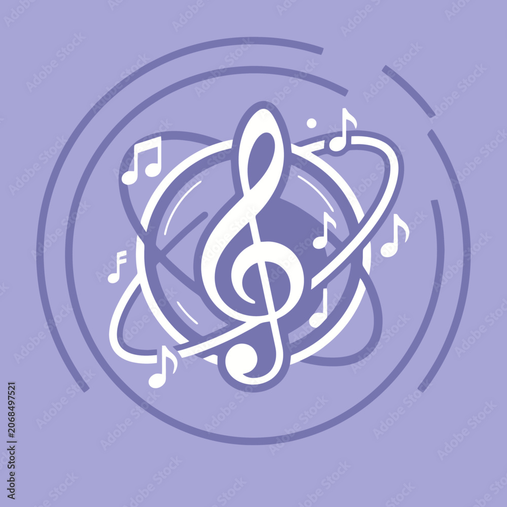 Naklejka premium A white musical treble clef icon on a soft purple background