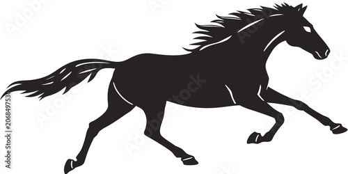 Foto Silhouette of a galloping horse in full stride vector illustration with gallopin