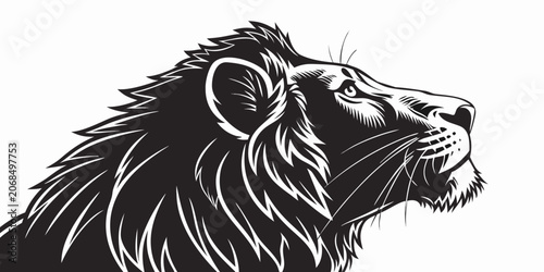 Obraz na plátně Black and white profile portrait of a majestic lion head with predator portrait