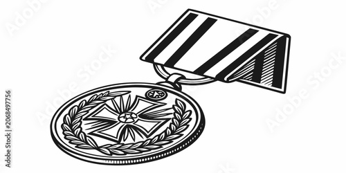 Fotografie Military medal award on ribbon isolated graphic element with military achievemen