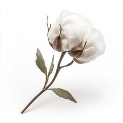 Cotton flower isolated on white background, full depth of field