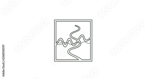 Abstract Line Art: Intertwined Paths and Wavy Lines in a Square Frame