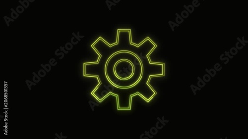  Gear Icon Neon Seamless Loop 4K with Black Background Animated Promotional Typography for Video Editing