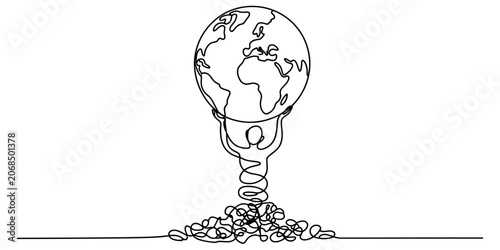 Принти на полотні Continuous single line drawing of a person holding up the earth globe planet Vec