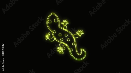  Gecko Icon Neon Seamless Loop 4K with Black Background Animated Promotional Typography for Video Editing
