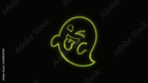  Ghost Icon Neon Seamless Loop 4K with Black Background Animated Promotional Typography for Video Editing