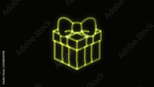  Gift Box Icon Neon Seamless Loop 4K with Black Background Animated Promotional Typography for Video Editing