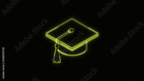  Graduation Cap Icon Neon Seamless Loop 4K with Black Background Animated Promotional Typography for Video Editing