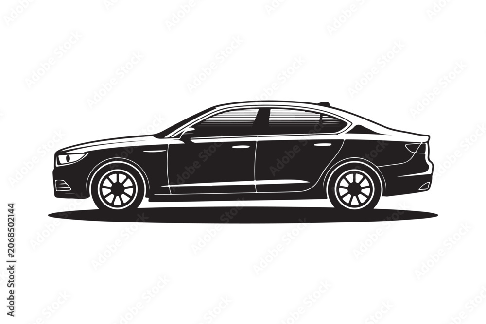 Fototapeta premium Luxury sedan side view silhouette vector illustration
