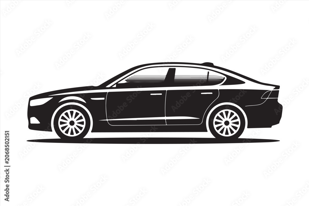 Fototapeta premium Luxury sedan side view silhouette vector illustration
