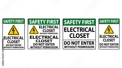 Fotografía Yellow warning signs for electrical closets with safety instructions