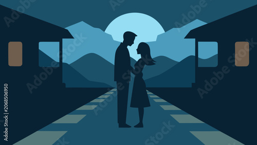 Tableau sur toile :K Drama Train Station Goodbye Vector Illustration