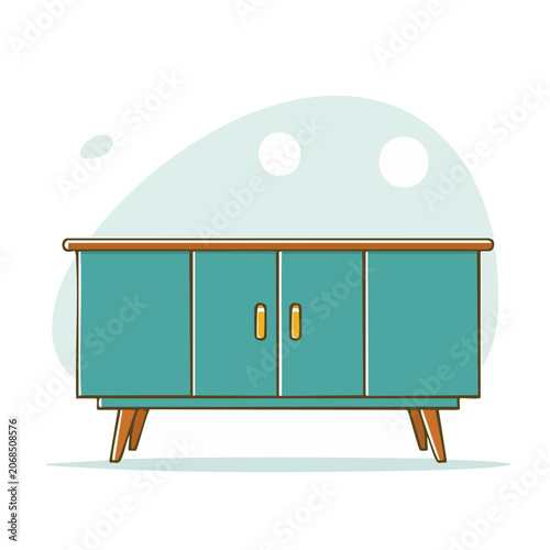 Teal Sideboard Cabinet with Wooden Legs