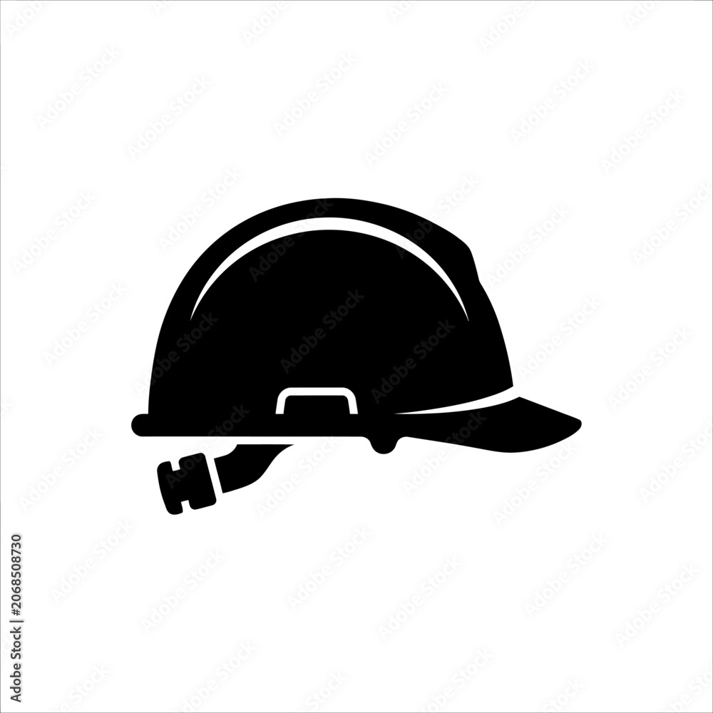 Fototapeta premium Black Hard Hat Safety Helmet Icon Representing Construction and Industrial Protection Equipment on White Background