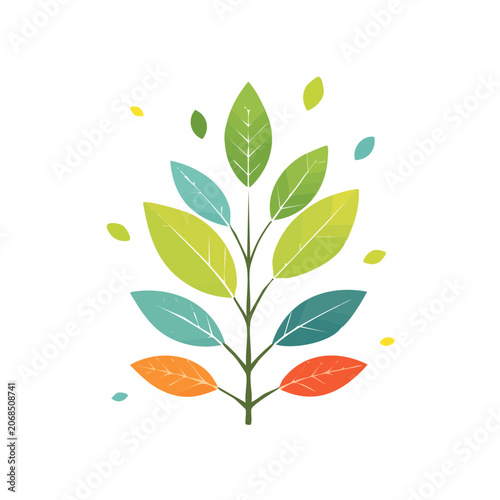 Colorful flat illustration of leaves on a branch