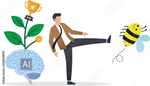 Foto Businessman kicking away obstacles and bees