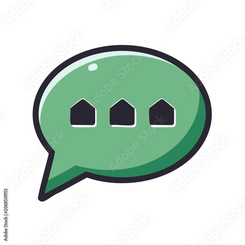 Green speech bubble with three house icons