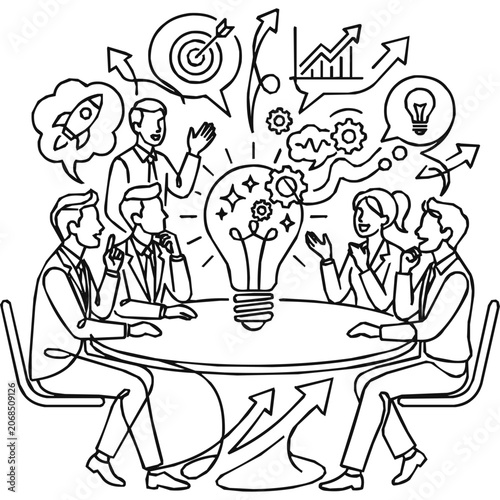 Strategy, idea - Creative Business Team Brainstorming Session for Strategic Innovation and Startup Growth Illustration with Teamwork Concepts