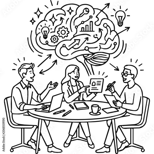 Business Team Brainstorming for Innovation and Creative Strategy through Effective Collaboration in a Modern Office Environment Illustration