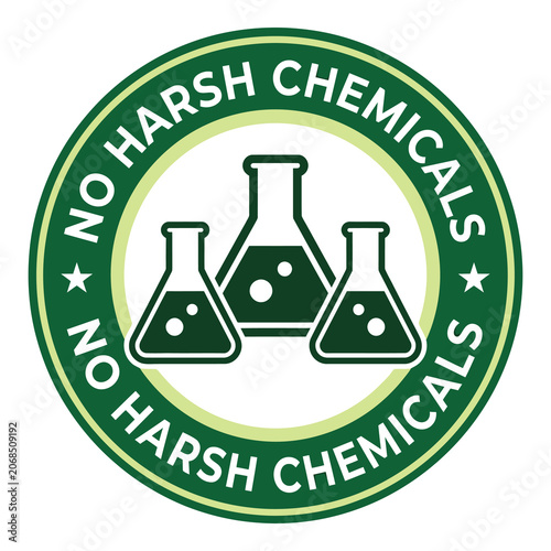 Tableau sur toile No harsh chemicals label with three beakers icon in green and white color scheme