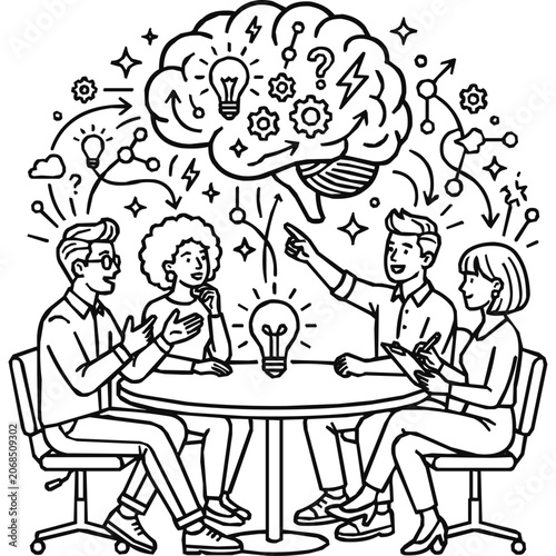 Innovation - Group of diverse business professionals in a creative brainstorming session to generate a new idea through collaboration and strategic