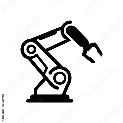 Industrial Robotic Arm Icon for Automation and Manufacturing Technology with Mechanical Gripper Outline