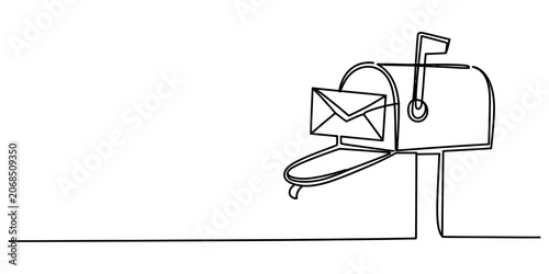 Billede på lærred Continuous line drawing of a metal mailbox with a letter inside representing pos